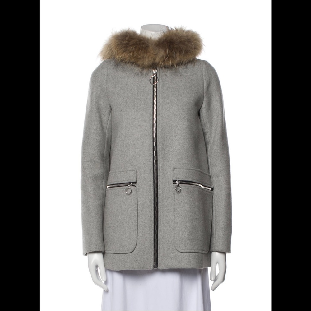 MAJE - Gray Wool Fur Coat